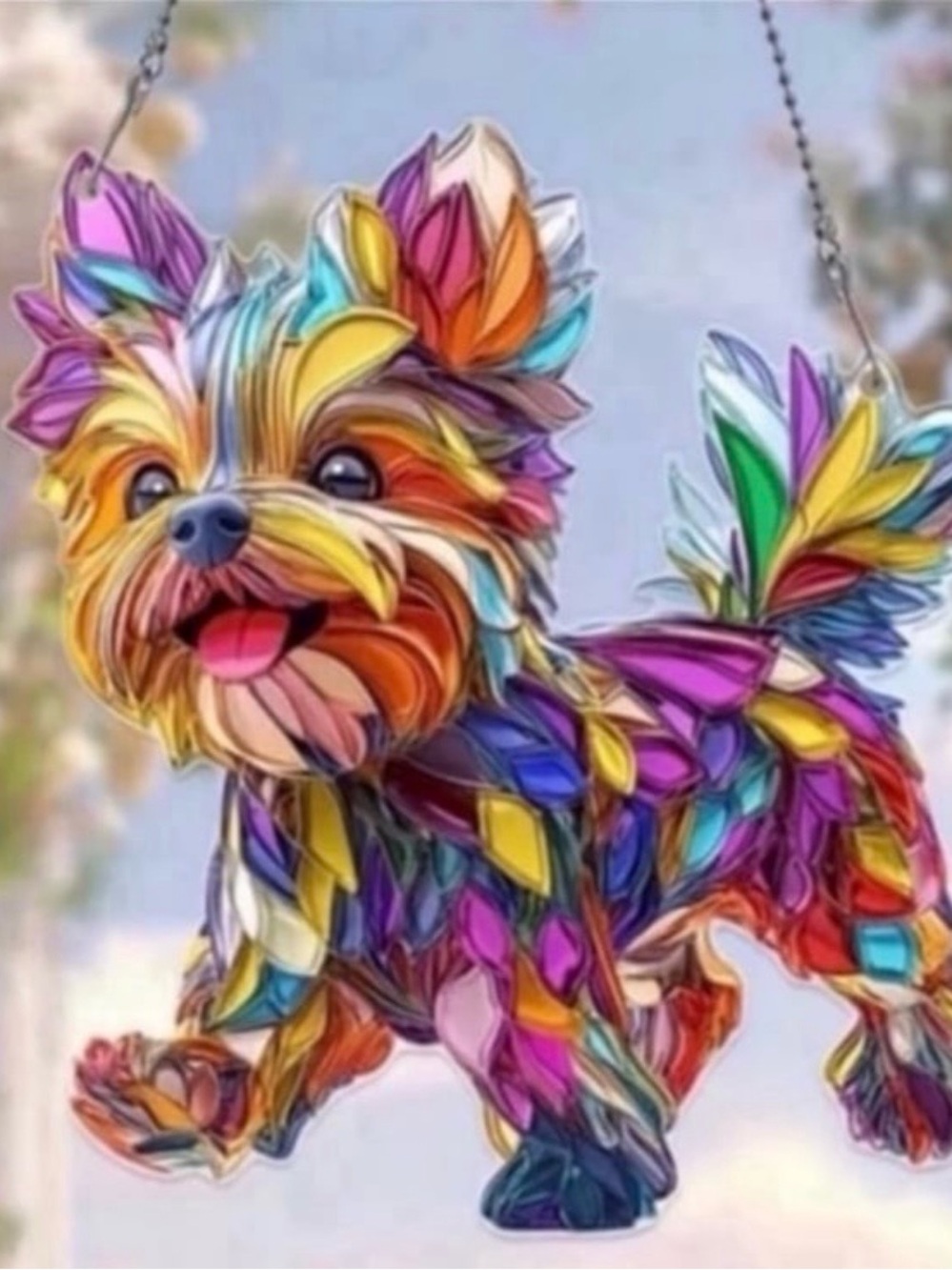 MultColored Mosaic Yorkshire Terrier 2D
Acrylic Suncatcher With Chain 7x8"